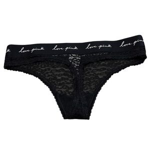 NWT PINK Victoria’s Secret Leopard Lace Thong Low Hipster Logo Waist Size Medium